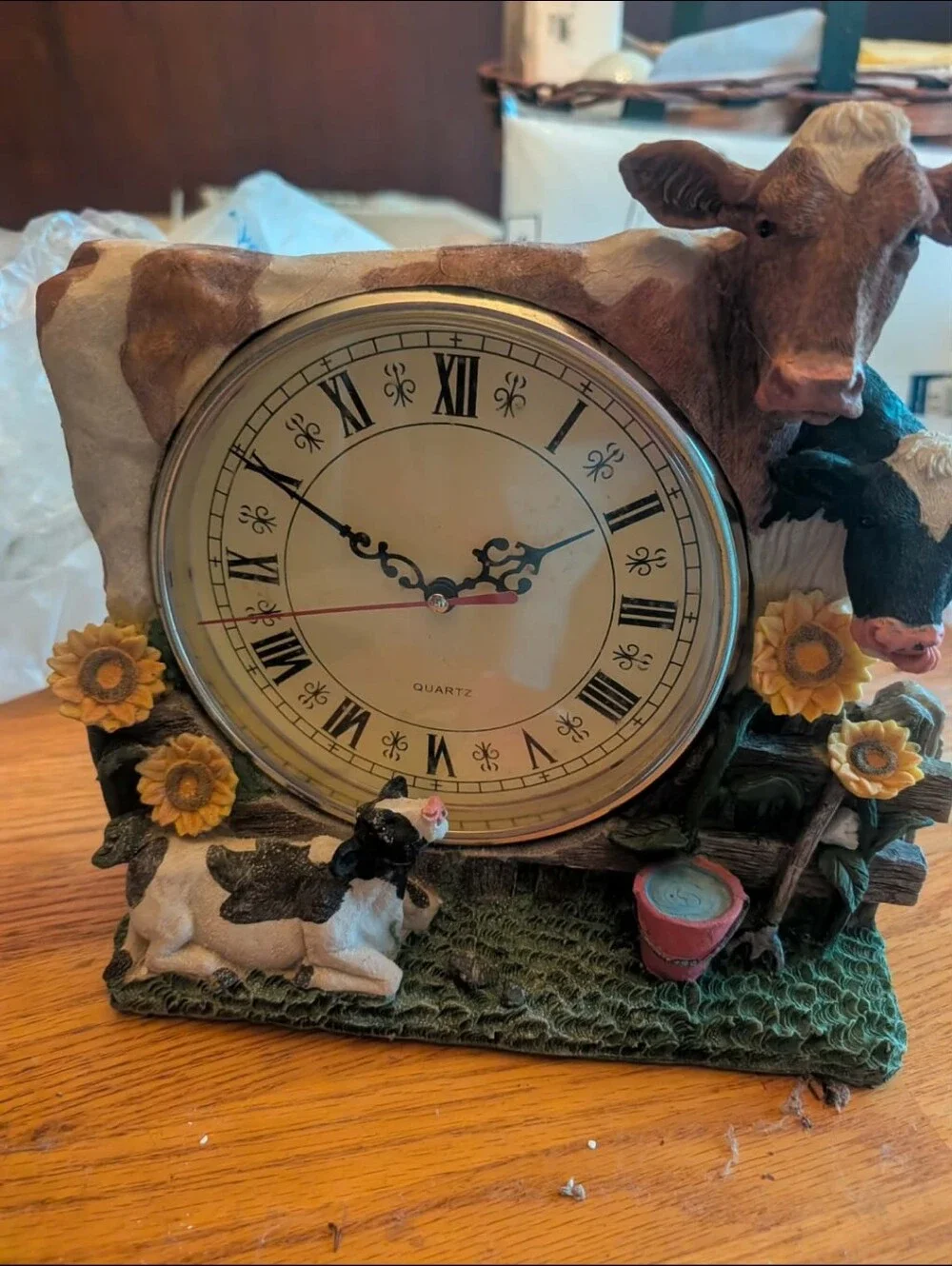 Rustic Cow Farm Table Clock - Brown and White